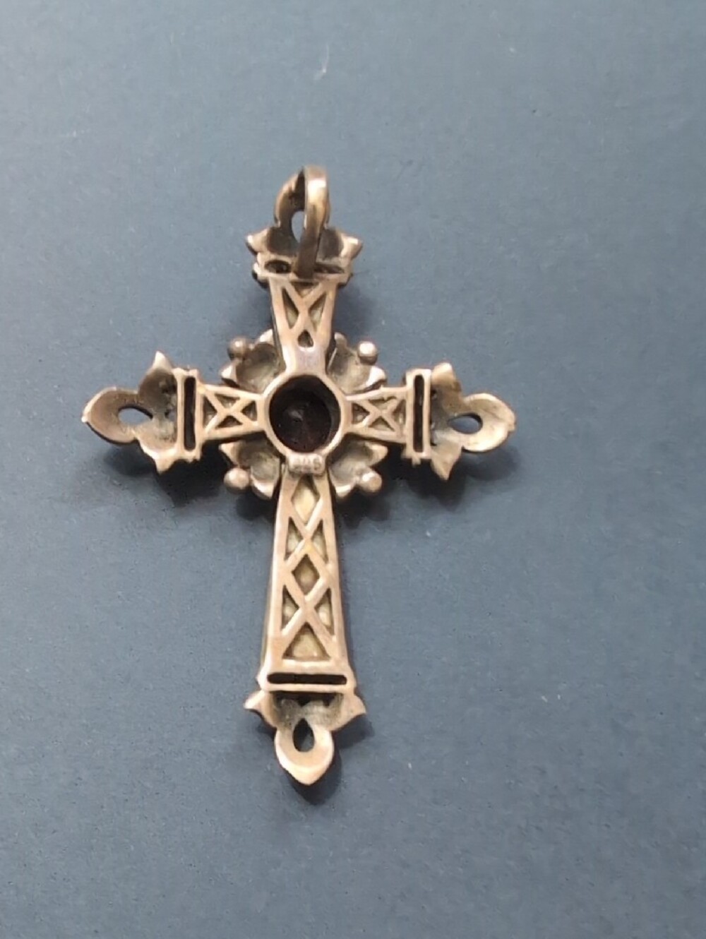 Sterling Silver Mother-of-Pearl Cross Pendant with Garnet Accent - Picture 2 of 3